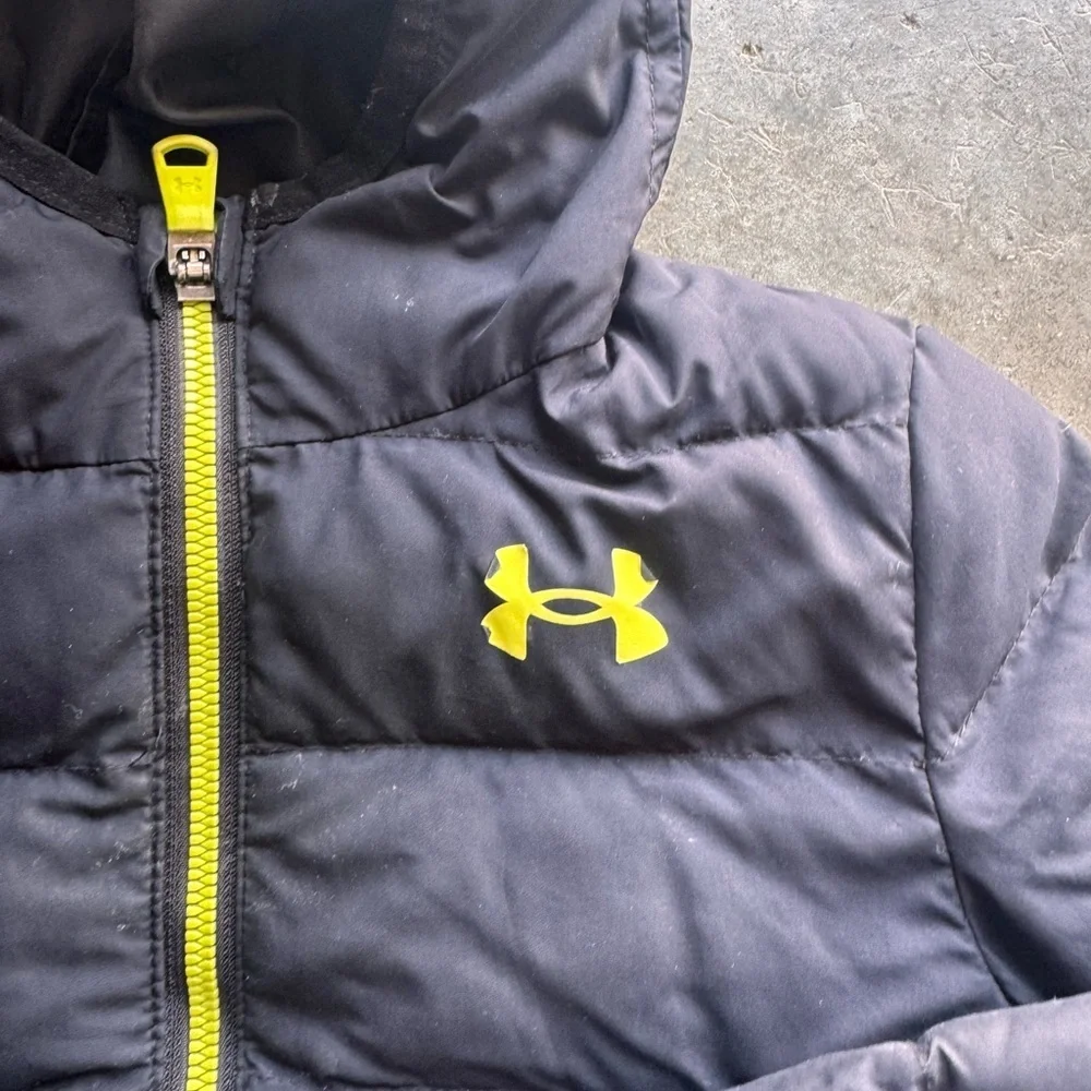 Under Armour Black and Gray Hooded Jacket with Yellow Accents